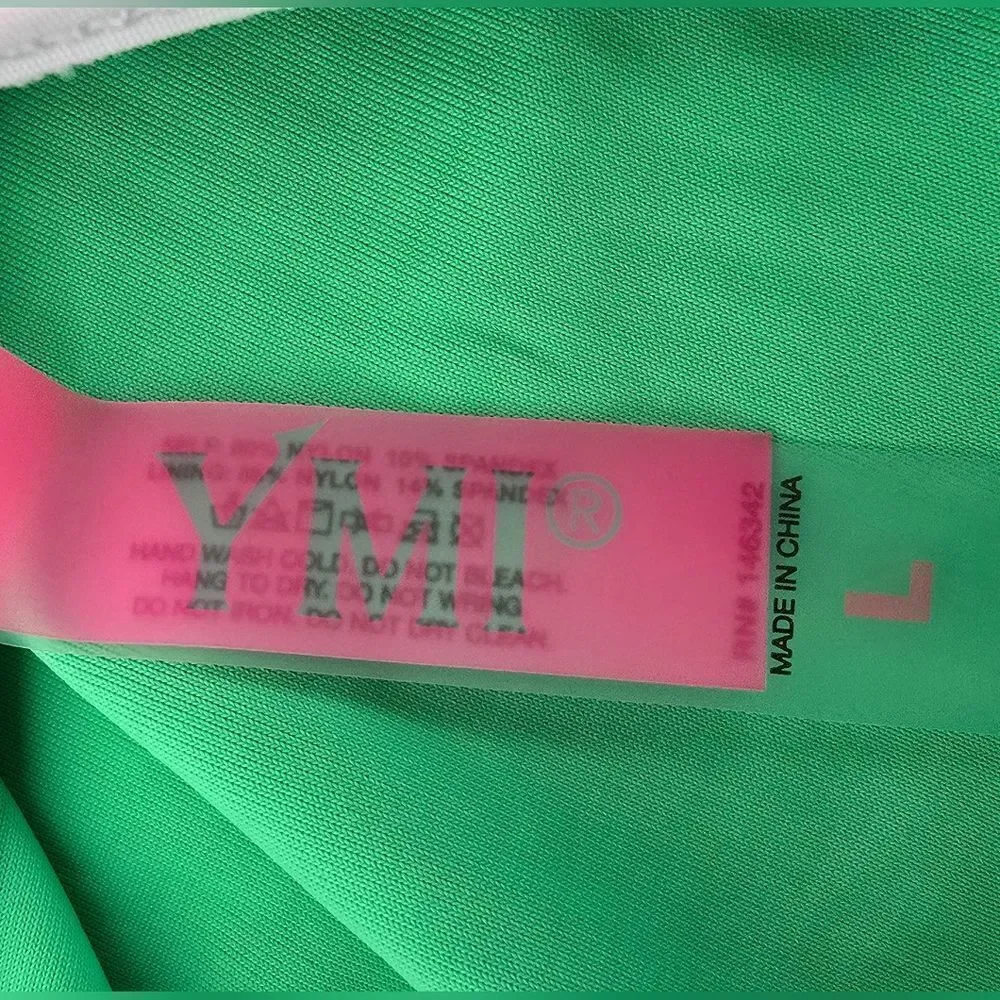 NEW-YMI Green One Piece Swimsuit with Plunging V-Neckline